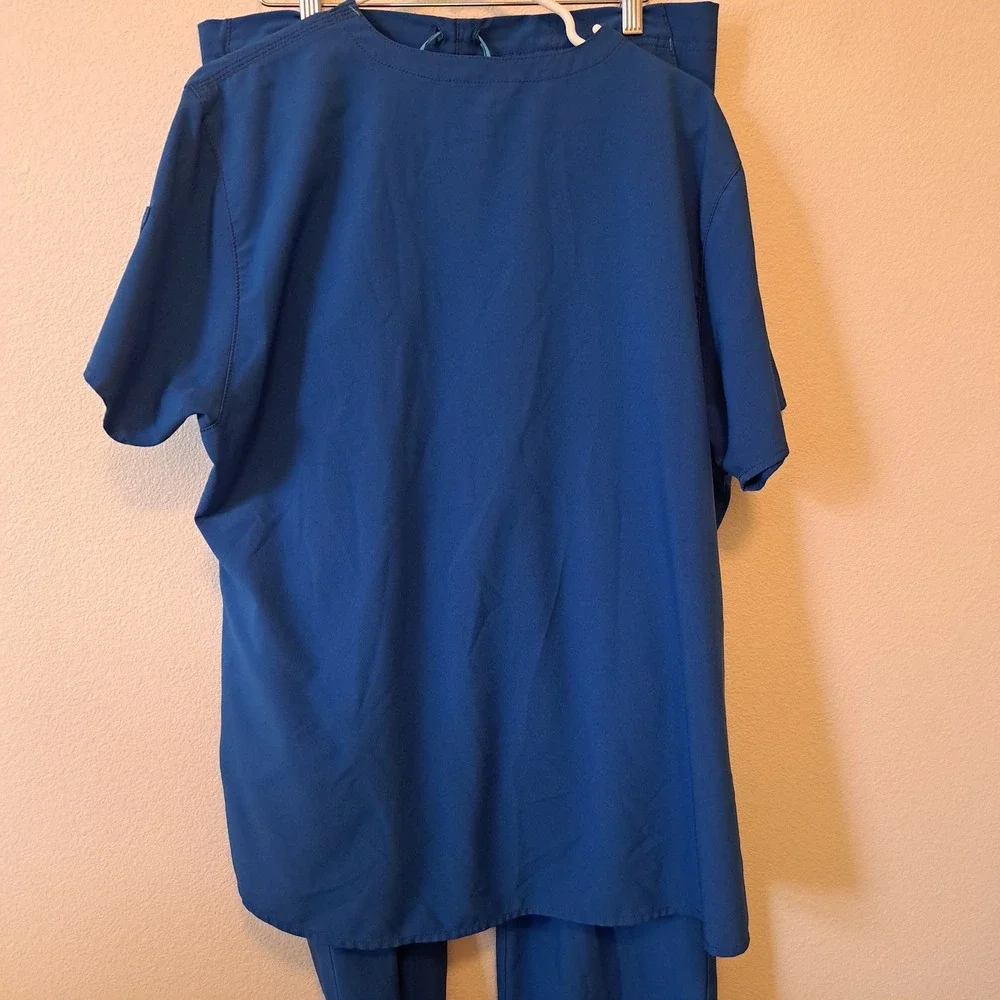 Carhartt Force Women Royal Blue Medical Scrub Set V-Neck Top Cargo Pants XL